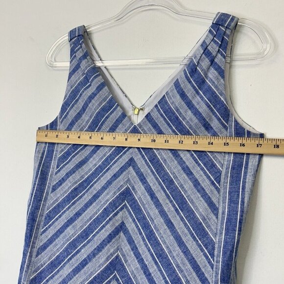 Draper James Blue Stripe Dress Women’s Size 4 Linen Sleeveless Coastal - Picture 5 of 10